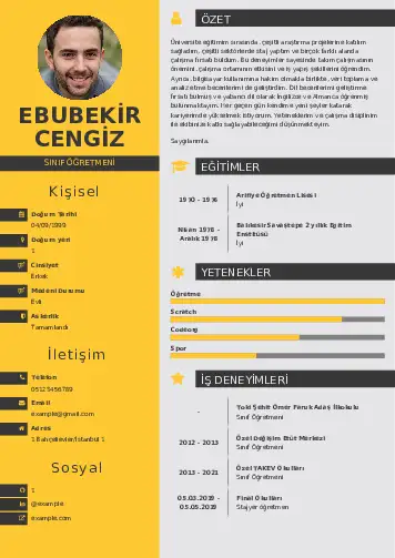 Sınıf Öğretmeni Cv Örnekleri cv indir